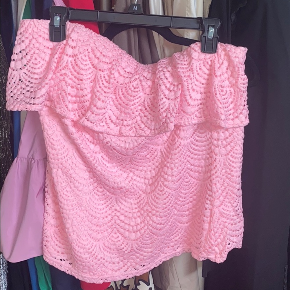 Lilly Pulitzer strapless pink top.